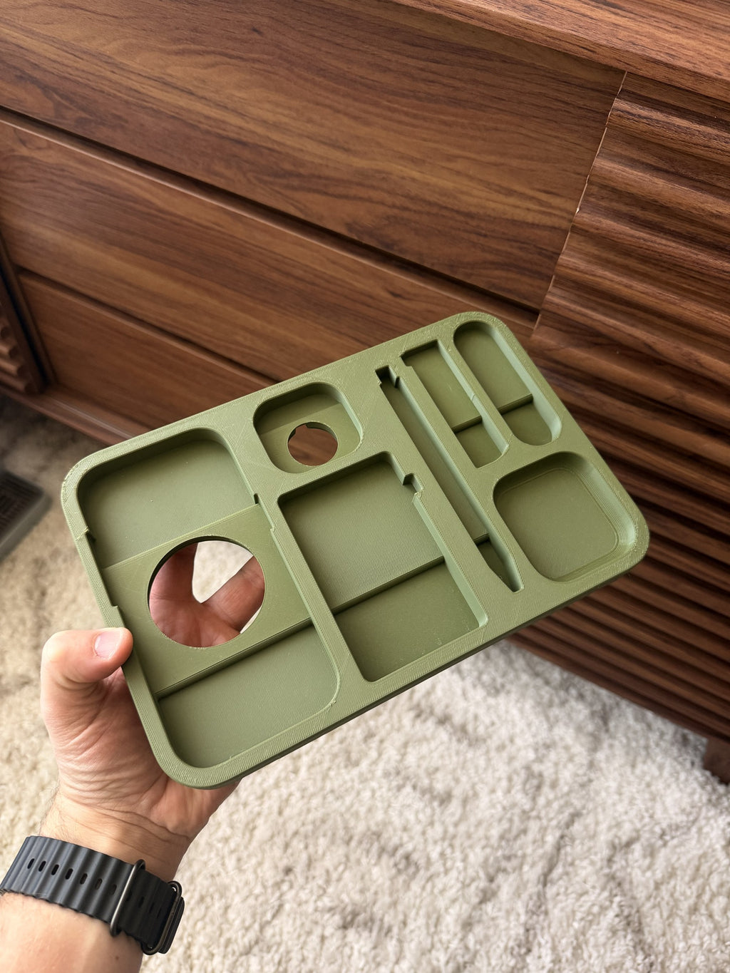 The finished Kept EDC Tray in hand, top view